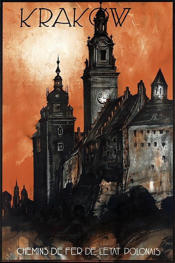 Krakow Castle - Vintage Travel Poster - Dark Painting by Studio Grafiikka