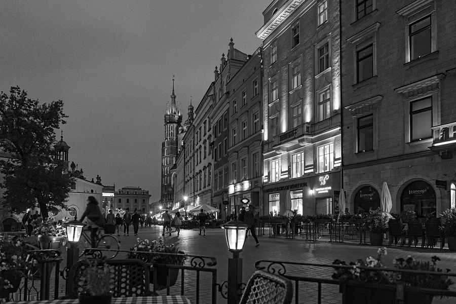 Krakow Nights Black and White Photograph by Sharon Popek