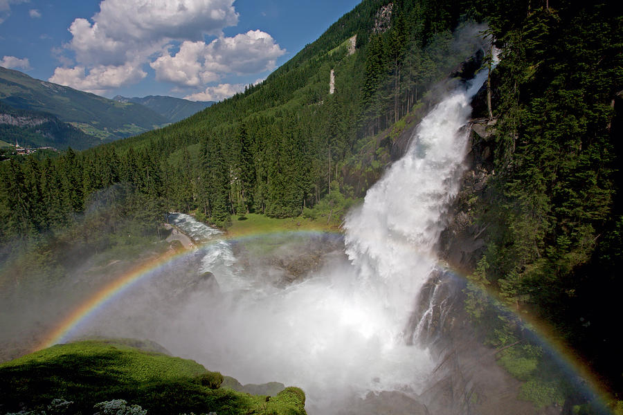 Krimml Waterfall And Rainbow Photograph