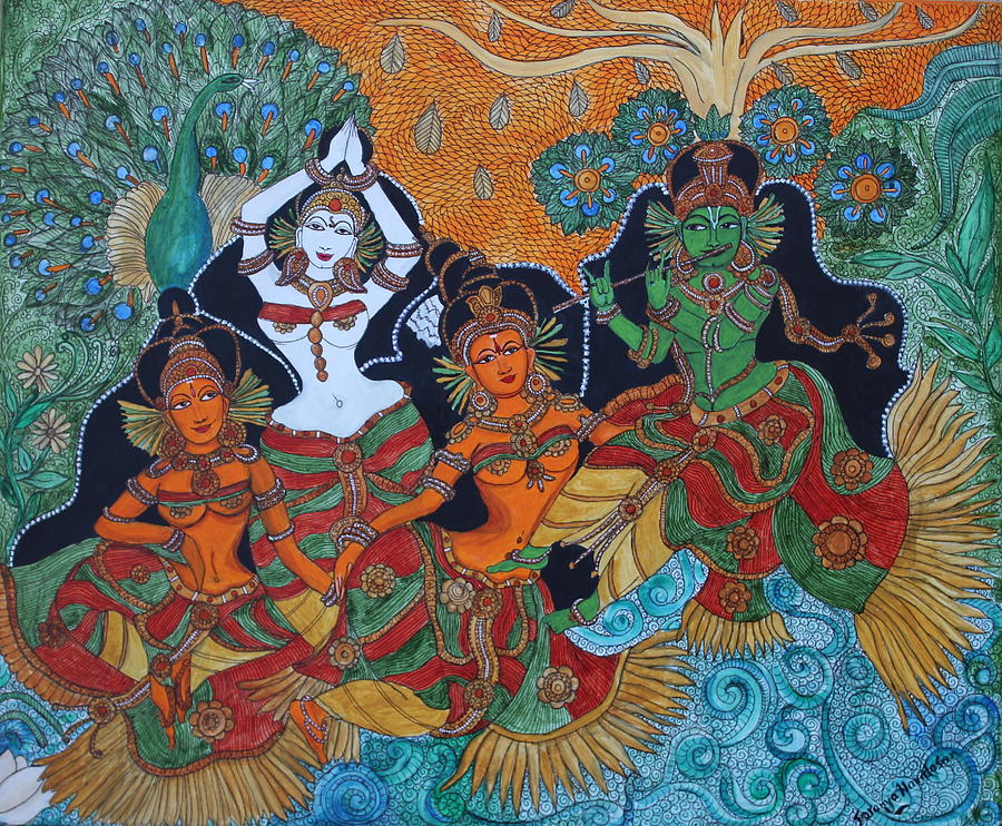 Krishna And Gopika Painting by Saranya Haridasan