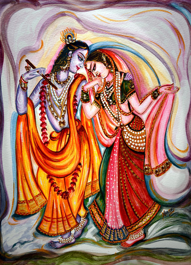 Peacock Painting - Krishna and Radha by Harsh Malik