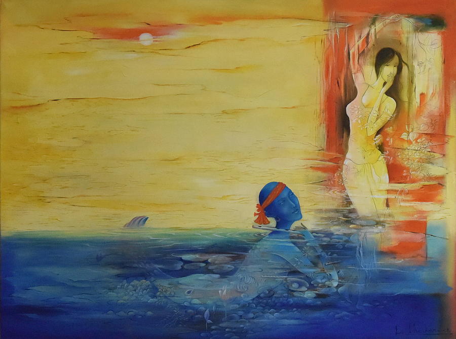 Abstract Painting - Krishna and the lover by Durshit Bhaskar
