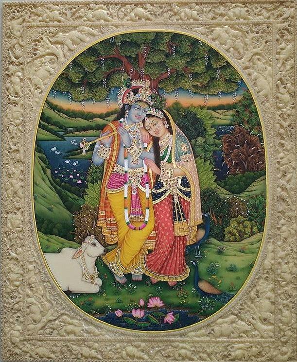 Krishna Radha  ISCON Miniature Painting India Vedic Veda Painting by A K Mundra