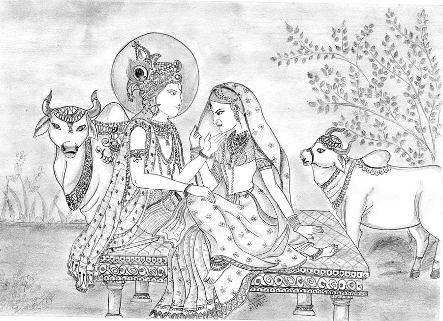 Shri Krishna Radha sketch of krishna radha lord krishna radha sketch  lord HD phone wallpaper  Peakpx