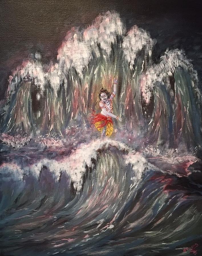 Krishna tames Kaliya Painting by Bhrugen B