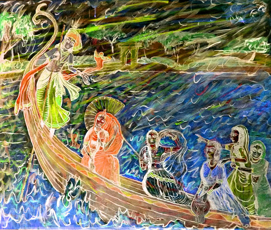 Krishna in Spiritual Boat Ride Digital Art by Michael African Visions