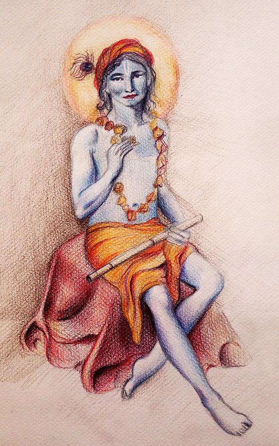 Flower Painting - Krishna with a flower by Vera Atlantia