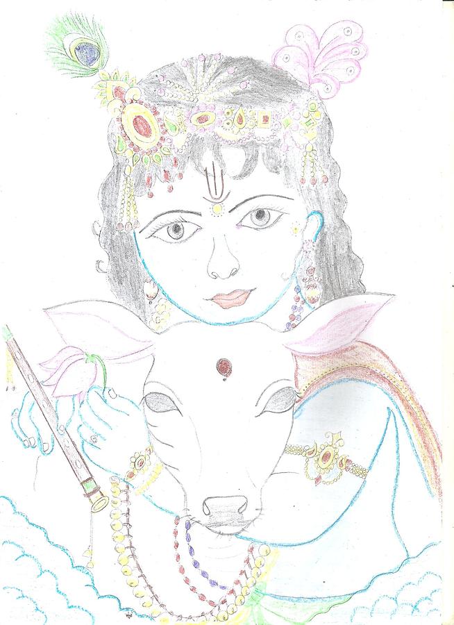 How to Draw Lord Krishna with Cow Color Drawing  video Dailymotion
