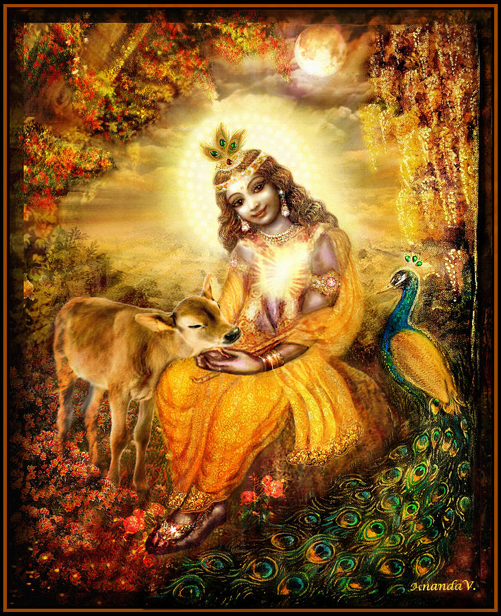 Krishna Painting - Krishna with the Calf by Ananda Vdovic