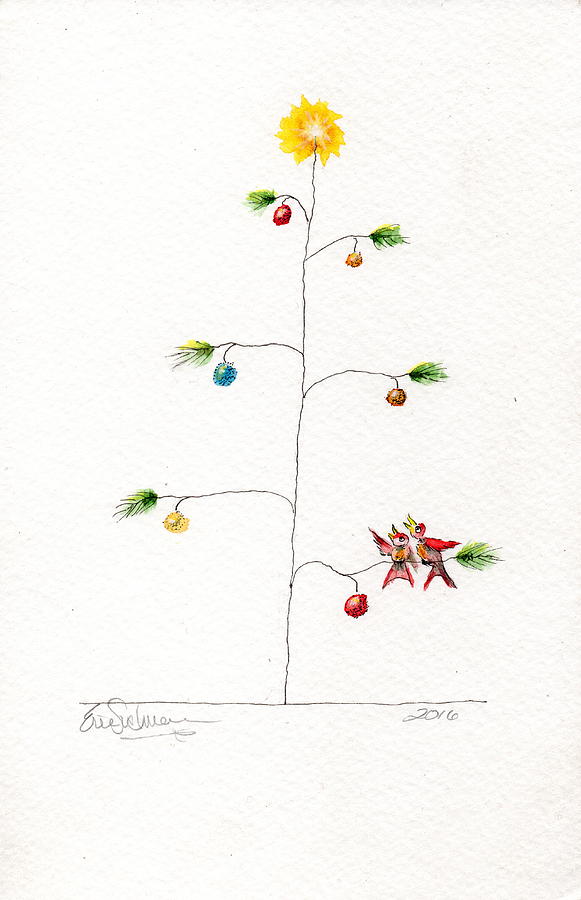 Krismas Tree with Birds  Painting by Eric Suchman