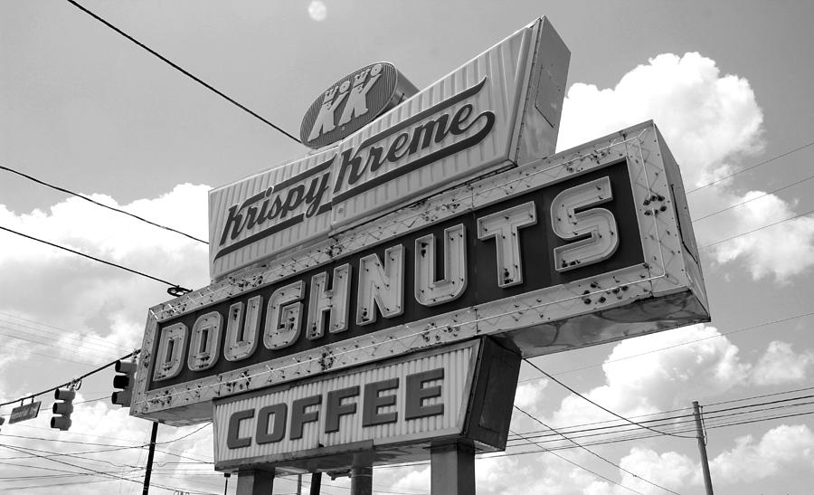 Krispy Kreme Sign in Spartanburg South Carolina BW Photograph by Joseph C Hinson