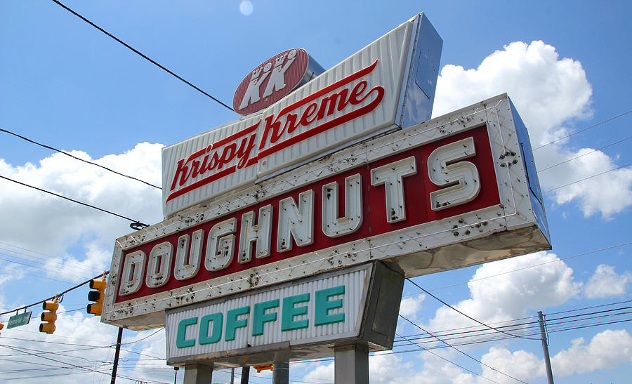 Krispy Kreme Sign in Spartanburg South Carolina Color Photograph by Joseph C Hinson