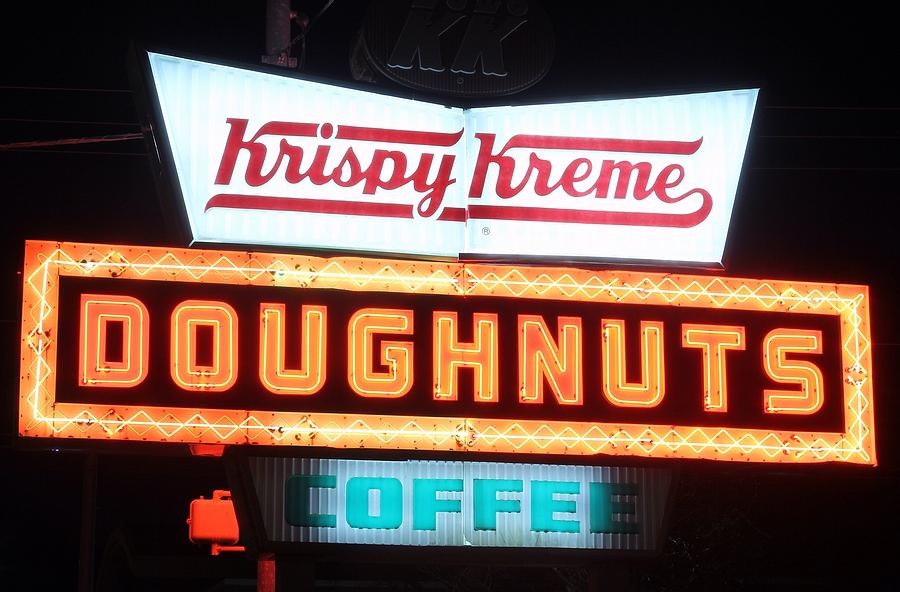 Donut Photograph - Krispy Kreme Sign Night by Joseph C Hinson
