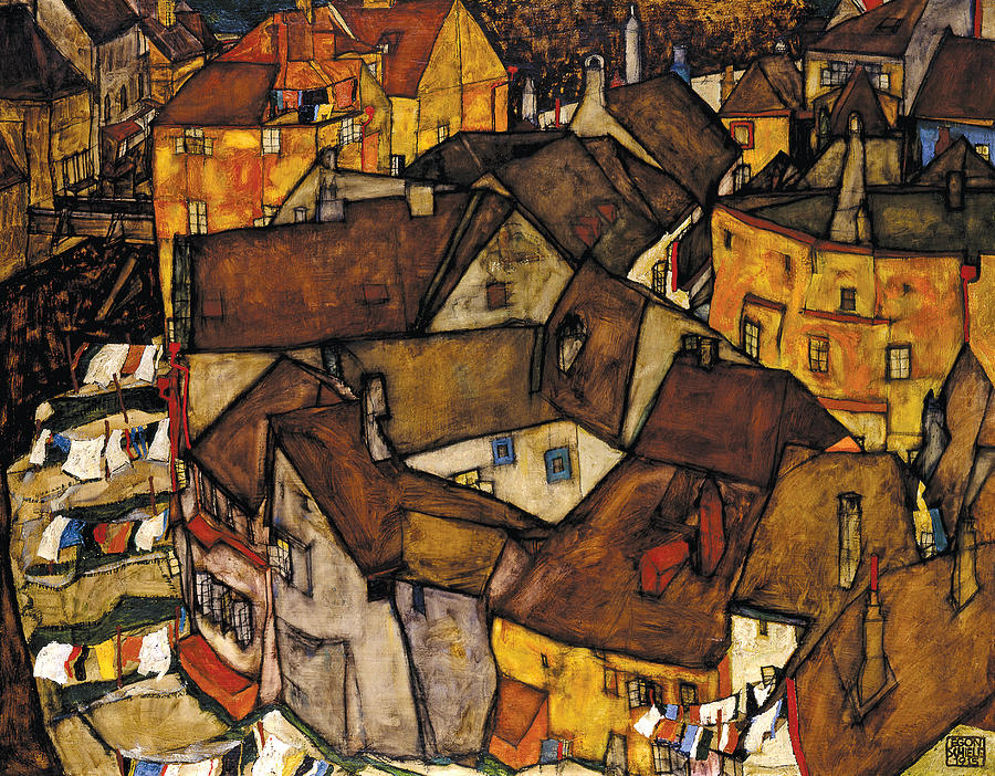 Krumau - Crescent of Houses Painting by Egon Schiele