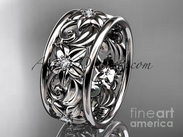 Leaf Engagement Ring Jewelry - kt white gold diamond leaf and vine wedding band, engagement ring ADLR150B by AnjaysDesigns com