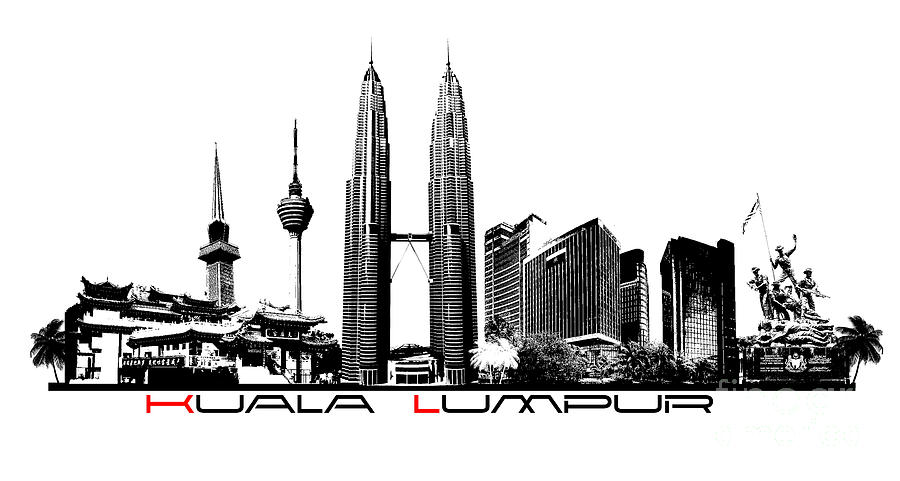 Kuala Lumpur skyline black Digital Art by Justyna Jaszke JBJart