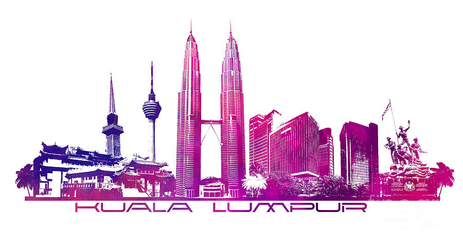 Kuala Lumpur skyline purple Digital Art by Justyna Jaszke JBJart
