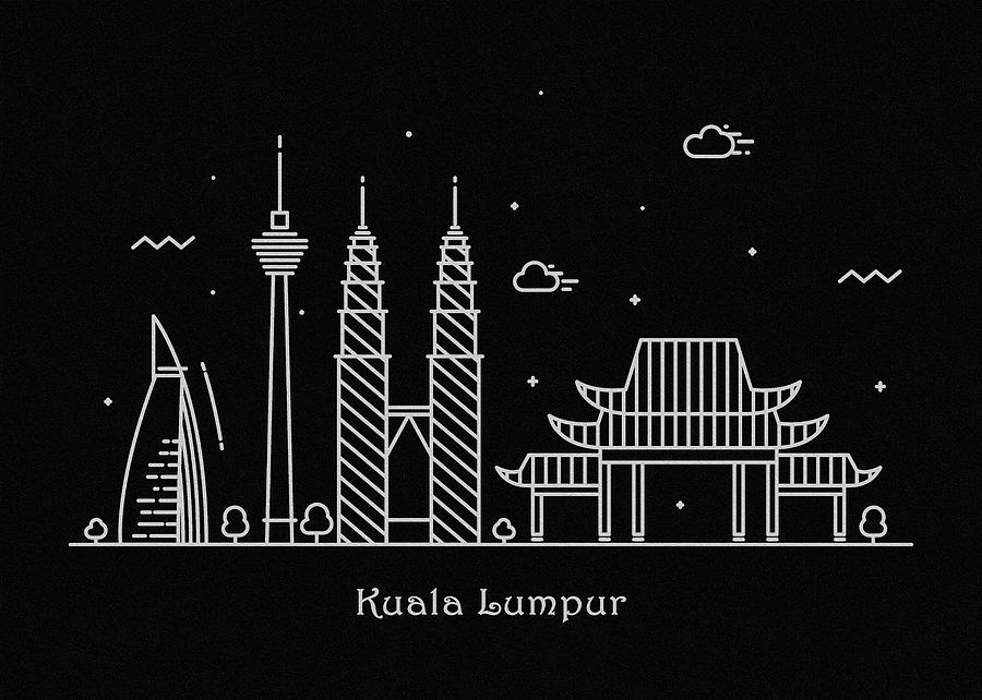 Kuala Lumpur Skyline Travel Poster Drawing by Inspirowl Design