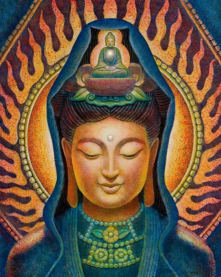 Kuan Yin Flame Painting by Sue Halstenberg