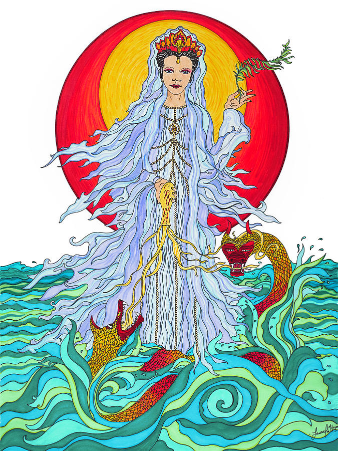 Dragon Painting - Kuan Yin, The Goddess of Mercy by Sofia Isis Sunshine