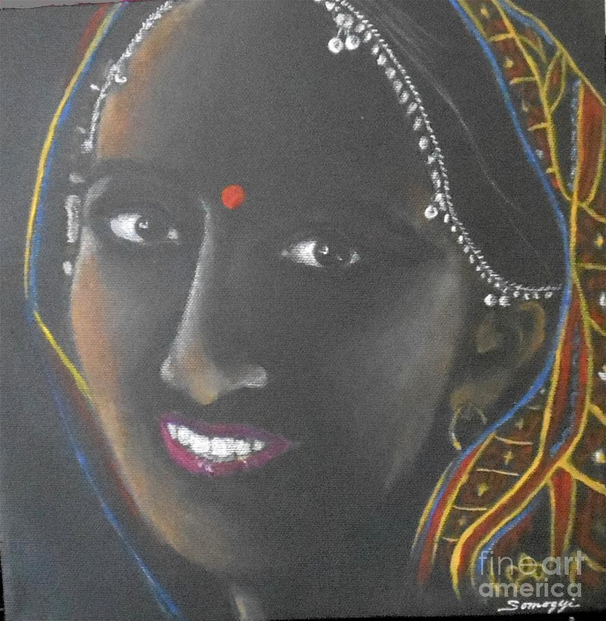 Kumkuma -- Close-up Portrait of Indian Woman Drawing by Jayne Somogy