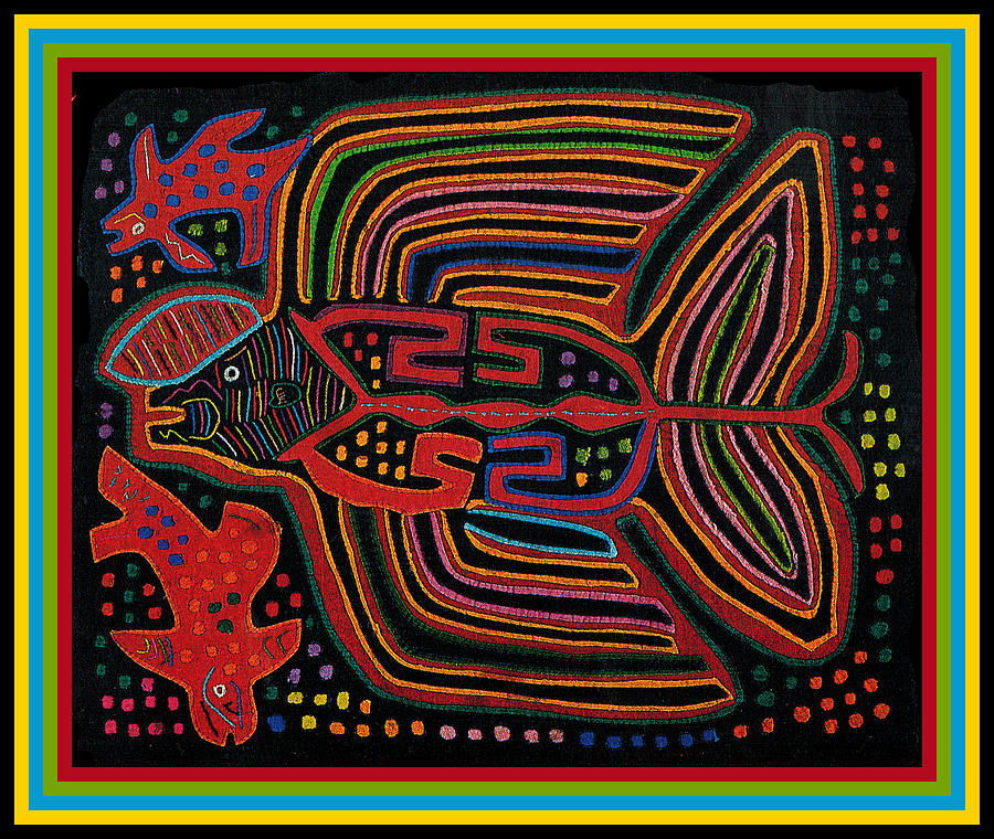 San Blas Mola Digital Art - Kuna Indian Flying Fish  by Vagabond Folk Art - Virginia Vivier