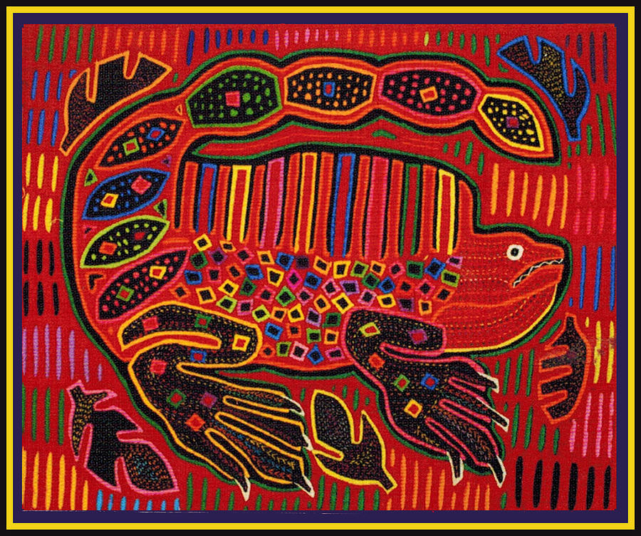 Kuna Indian Iguana Mola Inspired Design Digital Art by Vagabond Folk Art - Virginia Vivier