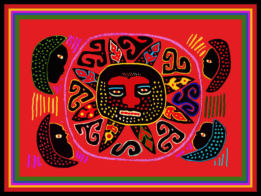 Kuna Indian Sun Digital Art by Vagabond Folk Art - Virginia Vivier