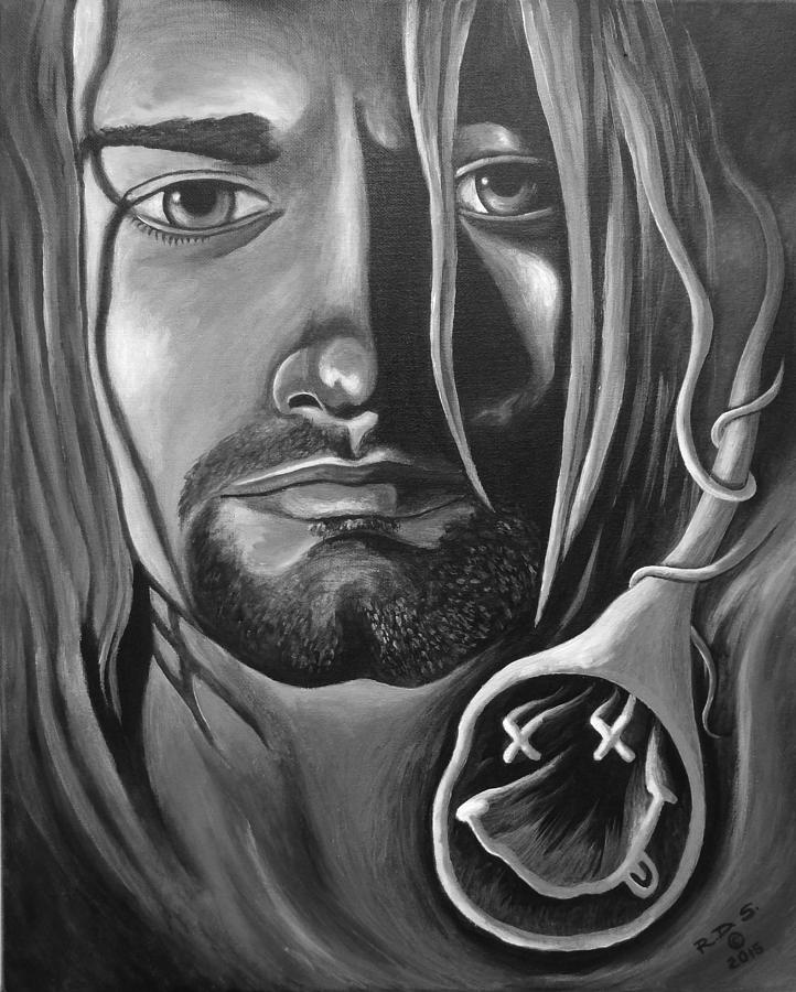 Kurt Cobain B/W Painting By Robert Stokley - Pixels