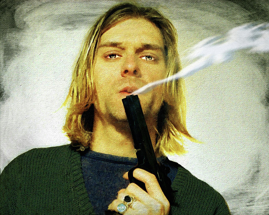 Kurt Cobain Painting - Kurt Cobain Nirvana With Gun Painting Macabre 2 by Tony Rubino