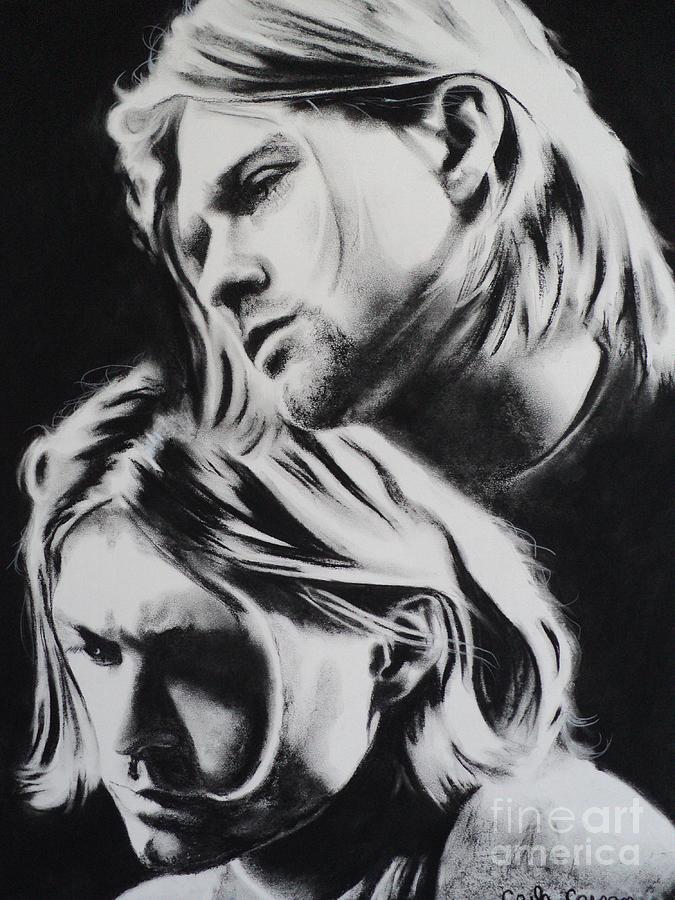 Kurt Cobain White Charcoal on Black Paper 