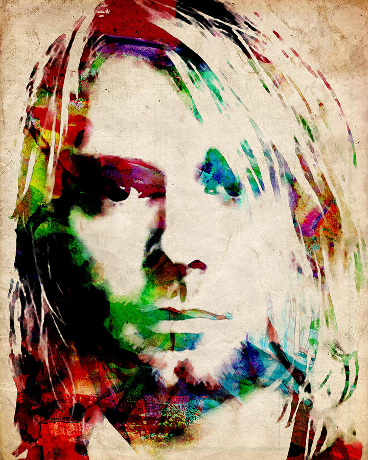 Kurt Cobain Urban Watercolor Painting by Michael Tompsett