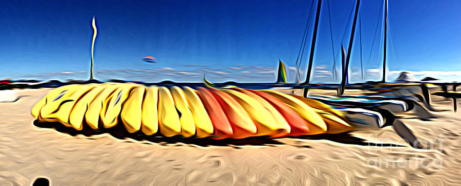 Kayaks on the Beach Panoramic Digital Art by Jason Freedman