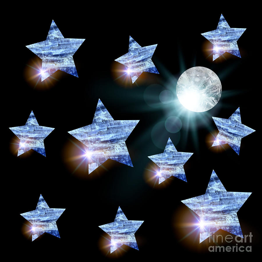 Kyanite Stars Under A Crystal Moon Mixed Media by Rachel Hannah