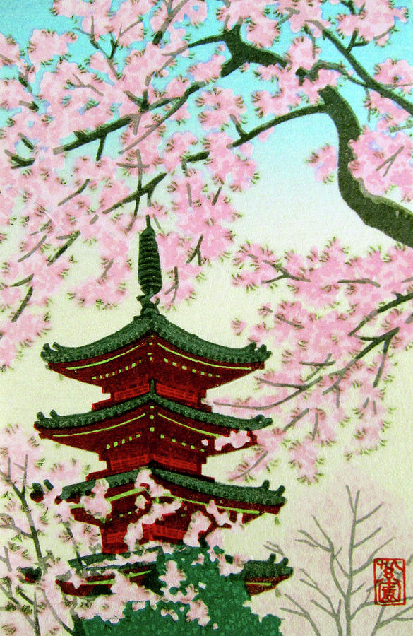 Kyoto Pagoda In Spring Cherry Blossoms Mixed Media