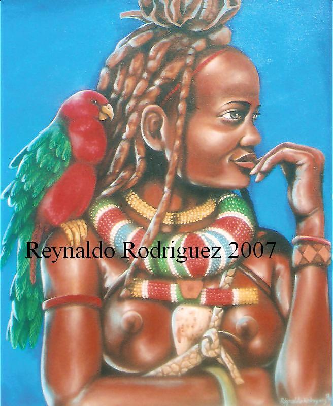 La Africana y La Cotorra Painting by Reynaldo Rodriguez La Africana y La Cotorra Painting by Reynaldo Rodriguez