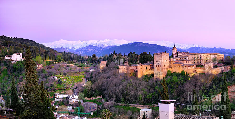 Architecture Photograph - La Alhambra, Sierra Nevada and Granada. At sunset by Guido Montanes Castillo