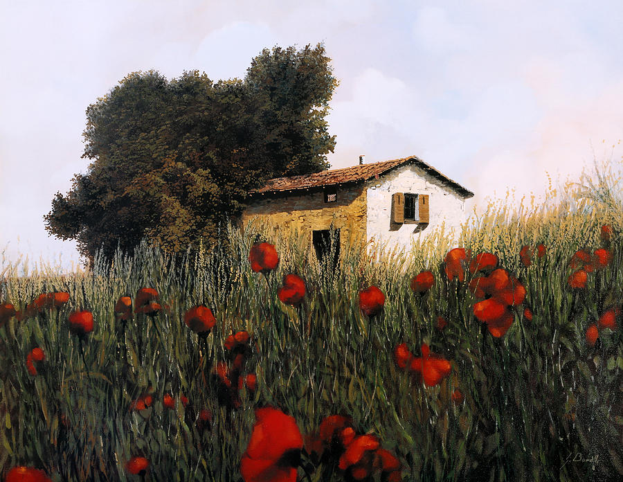 Poppy Field Painting - La Casetta In Mezzo Ai Papaveri by Guido Borelli