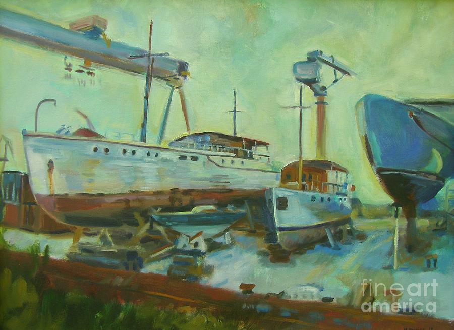 La Ciotat Shipyard Painting by Marc Poirier