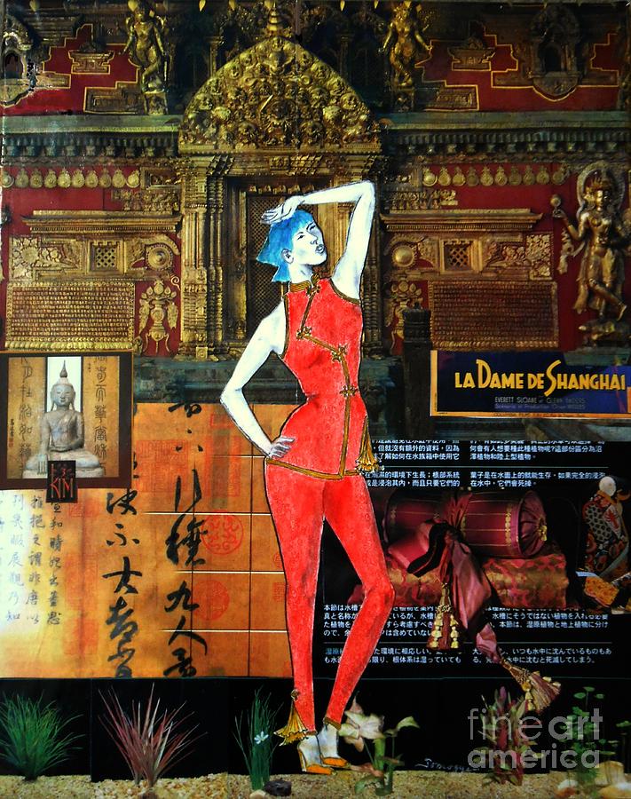 La Dame de Shanghai -- Asian Fashion Collage Painting by Jayne Somogy