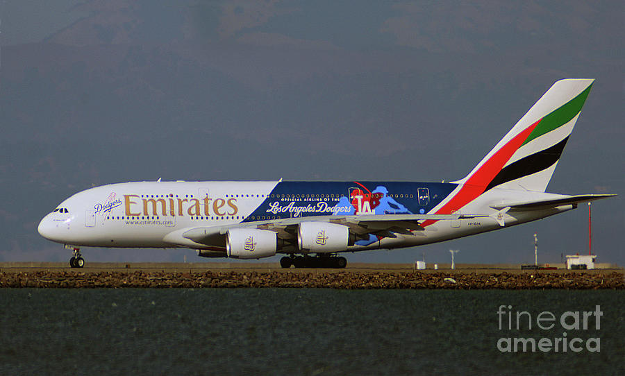 LA Dodgers A380 ready for take-off at SFO Photograph by Wernher Krutein