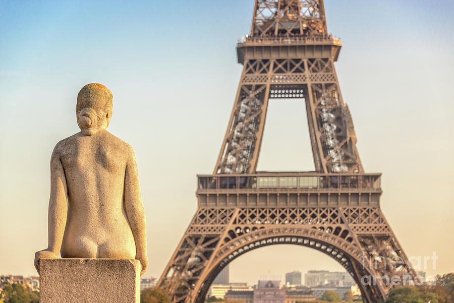 La femme statue watching the Eiffel Tower, Paris Photograph by Delphimages Paris Photography