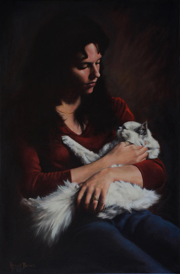 Cat Painting - La Fille et Le Chat by Harvie Brown