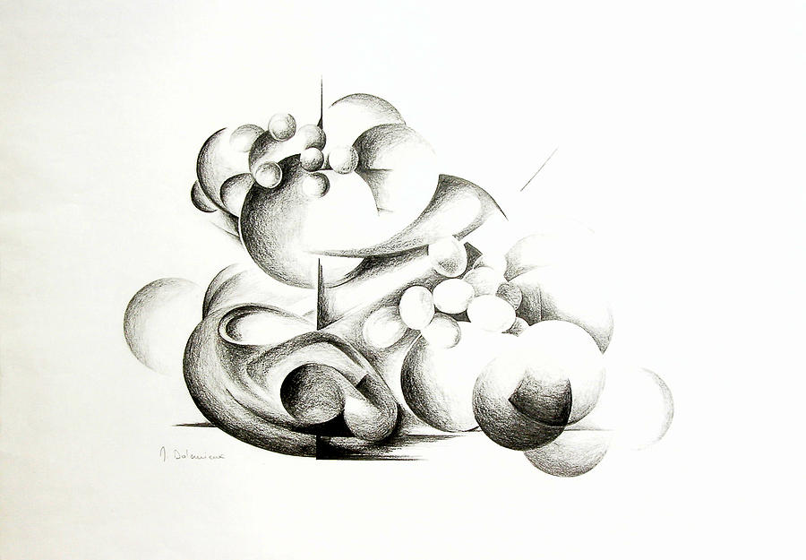 Abstract Drawing - La guerre des bulles by Muriel Dolemieux Abstract Drawing - La guerre des bulles by Muriel Dolemieux