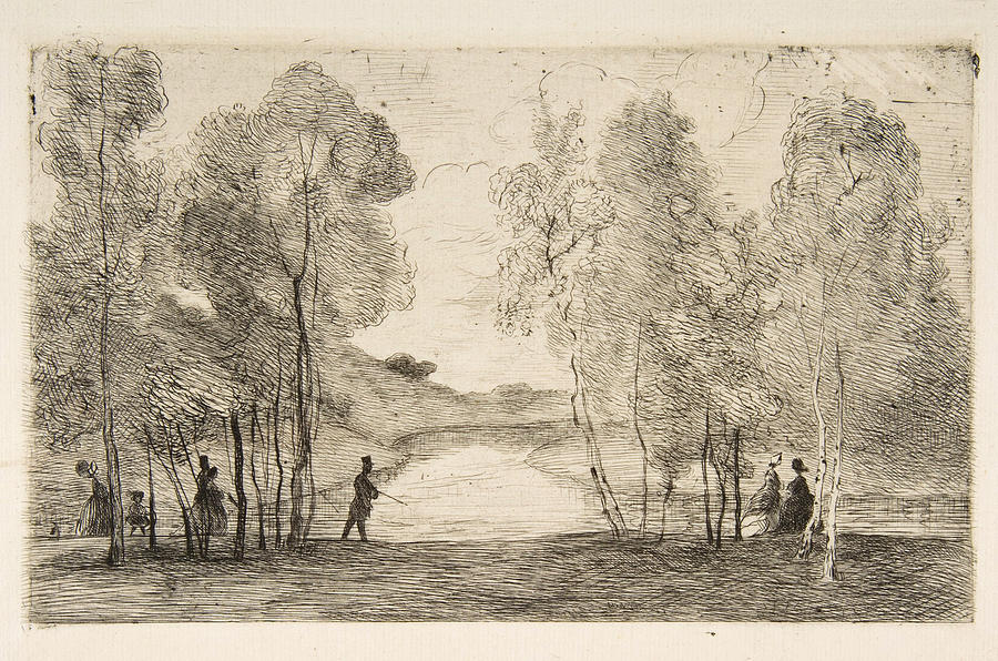 Landscape Drawing - La Lac du Bois de Boulogne  by Felix Bracquemond