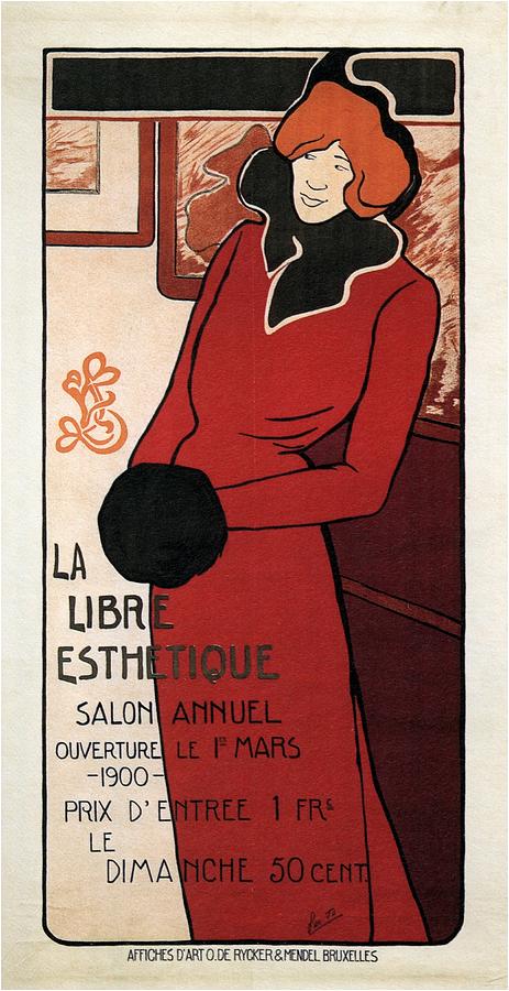 La Libre Esthetique - Woman in Red Long Coat - Vintage Advertising Poster Mixed Media by Studio Grafiikka