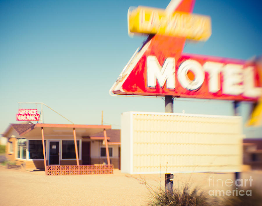 Vintage Sign Photograph - La Mesa Vacancy Motel Sign by Sonja Quintero
