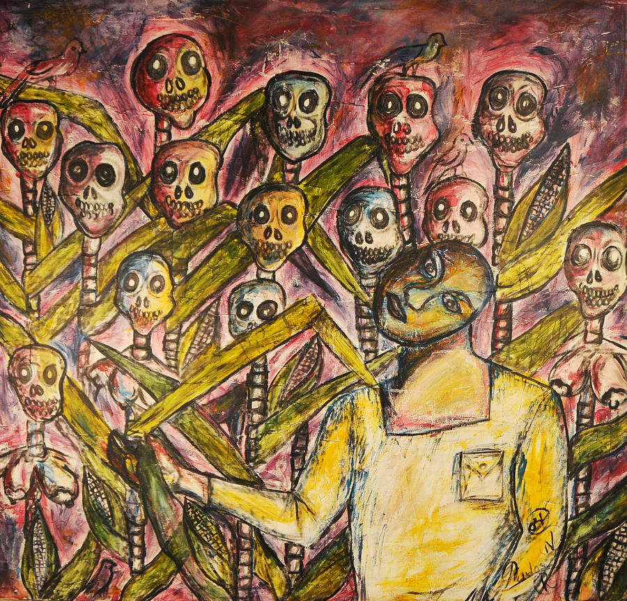 Skull Painting - La Muerta del Maiz by Carlos Navarrete