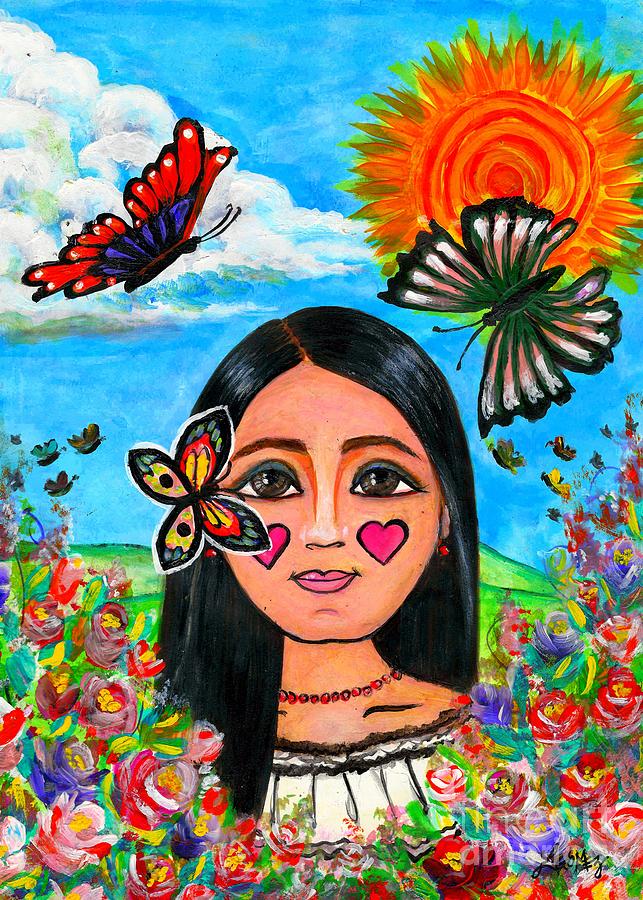 La Nina de las Mariposas  Painting by Laura  Gomez