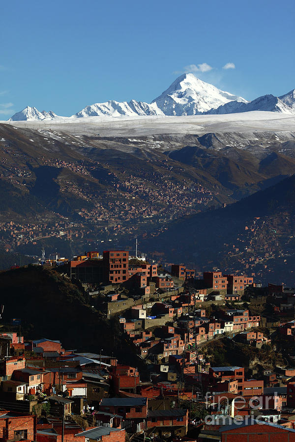 La Paz Suburbs and Mt Huayna Potosi Bolivia Photograph by James Brunker